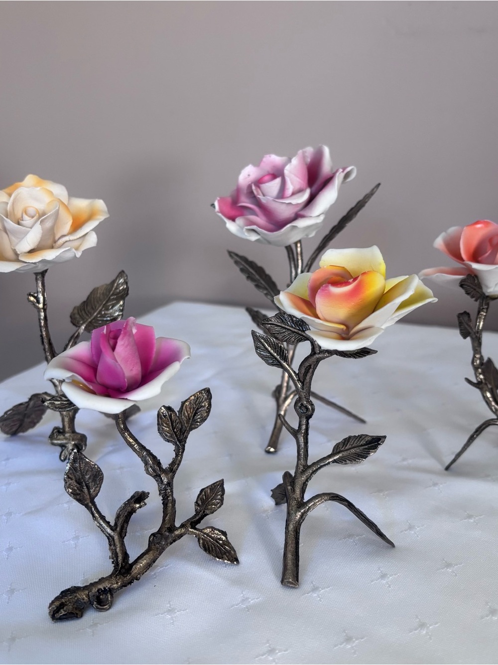 Vintage Italian Porcelain Flowers, Capodimonte Style Floral Set